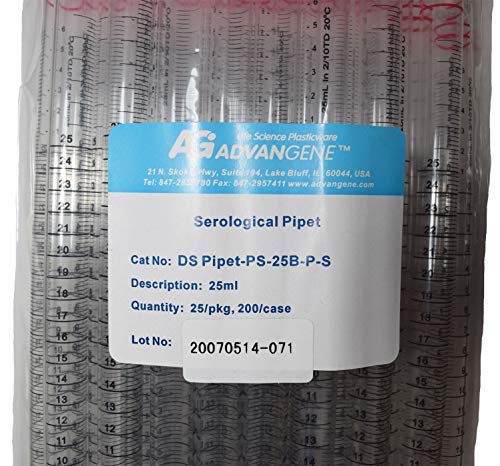 Bulk Packaged Serological Pipettes, Sterile, 25mL Volume (14 Packs of 10 pipettes; 140 pipettes in Total)