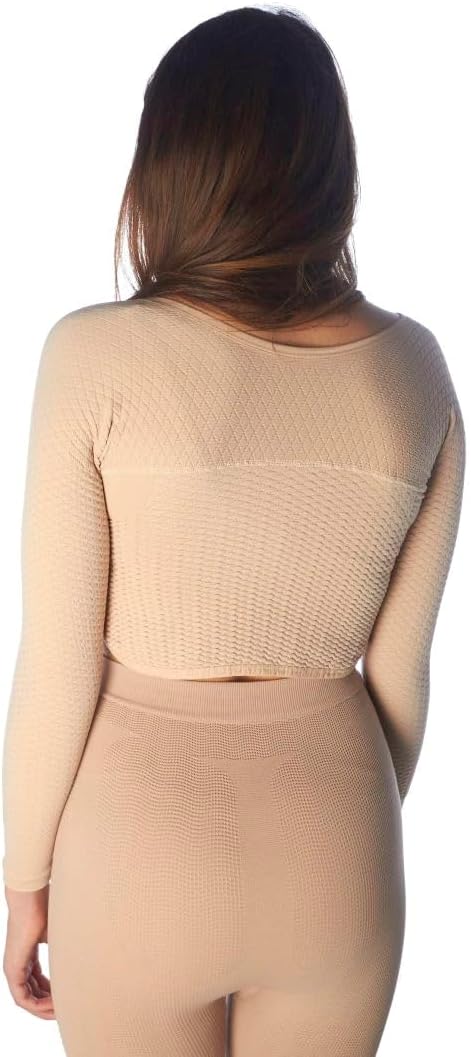 High compression mini top, massaging arms sleeves for Lipedema, Lymphedema diseases (S/M, Nude)