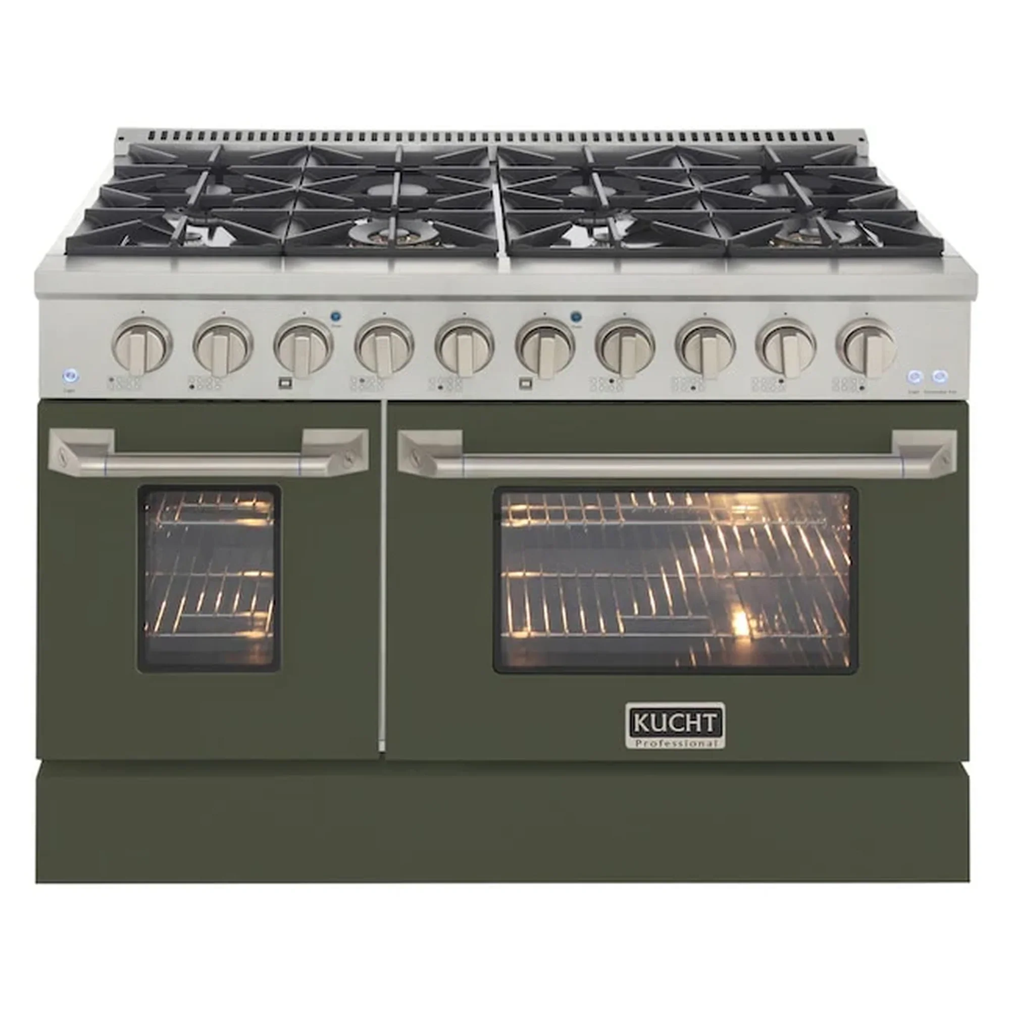 Kucht 48-Inch Pro-Style Dual Fuel Range in Propane Gas with  4.2 cu. ft. Electric Oven & 8 Gas Burners in Olive Green (KDF482/LP-OG)