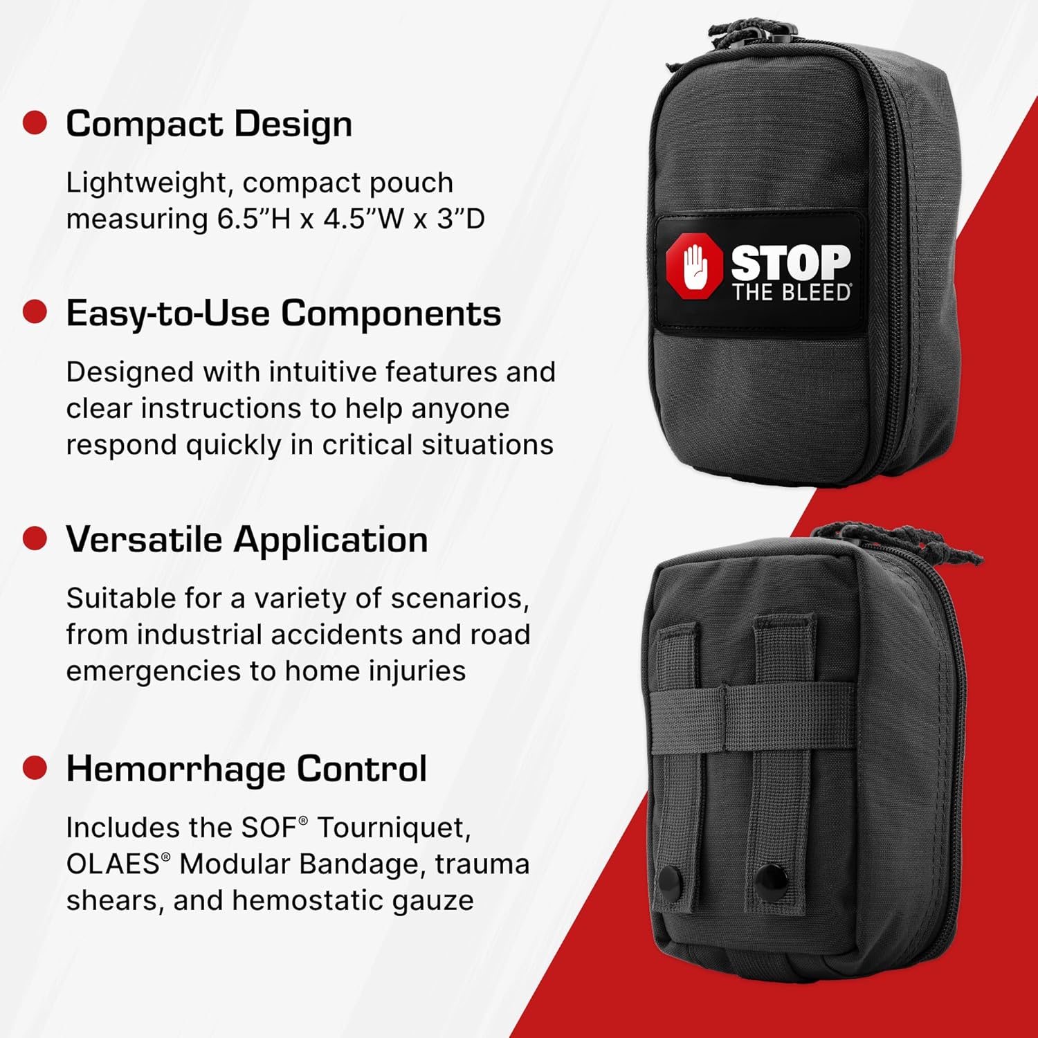 TacMed Solutions Stop The Bleed Kit – Basic Bleeding Control Black Nylon Pouch, Compact, Easy-to-Use Hemorrhage Control Kit, Emergency First Aid with Tourniquet and Emergency Bandage