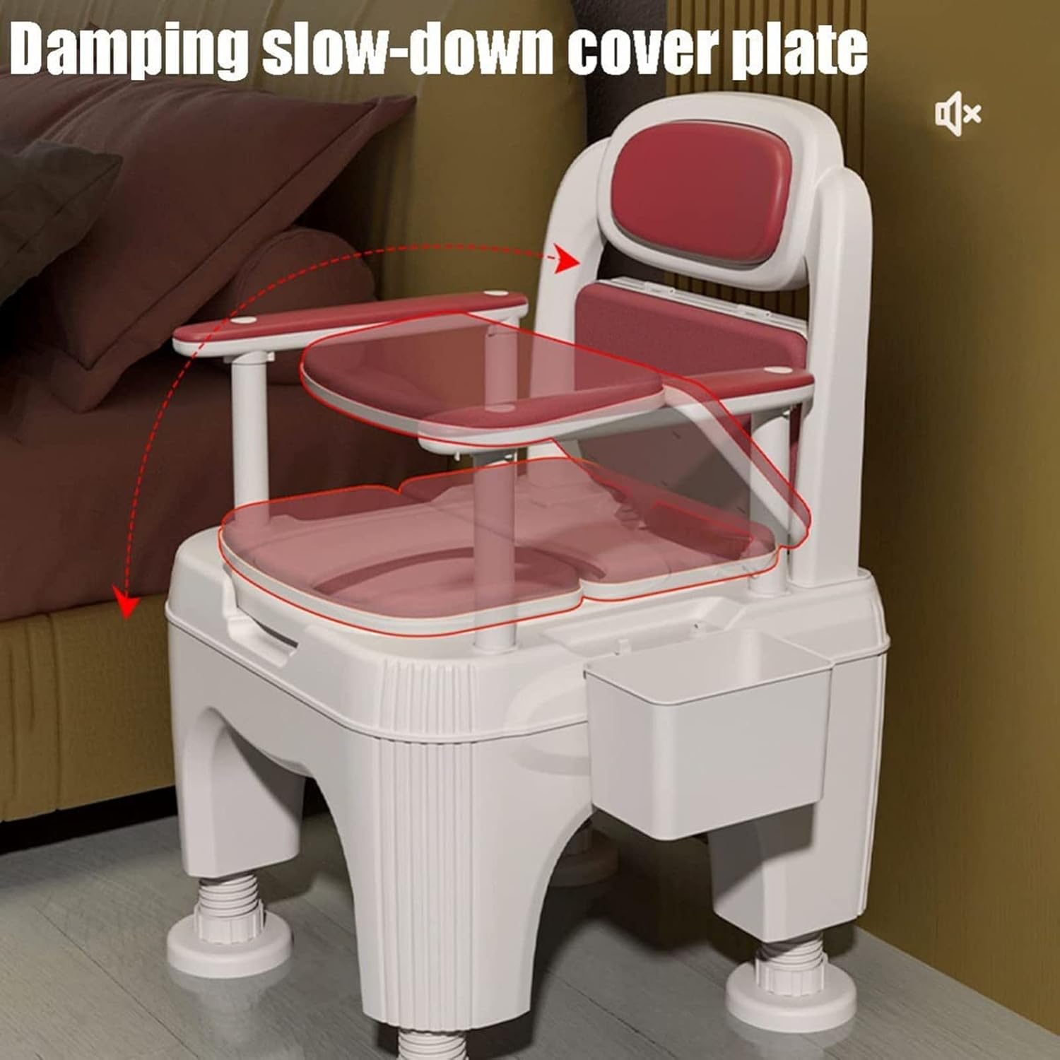 Bedside Commode, Bedside Toilet with Padded Seat and Back Commode Chair for Home Use 3 in 1 Portable Toilet Chair for The Elderly Disabled Khaki