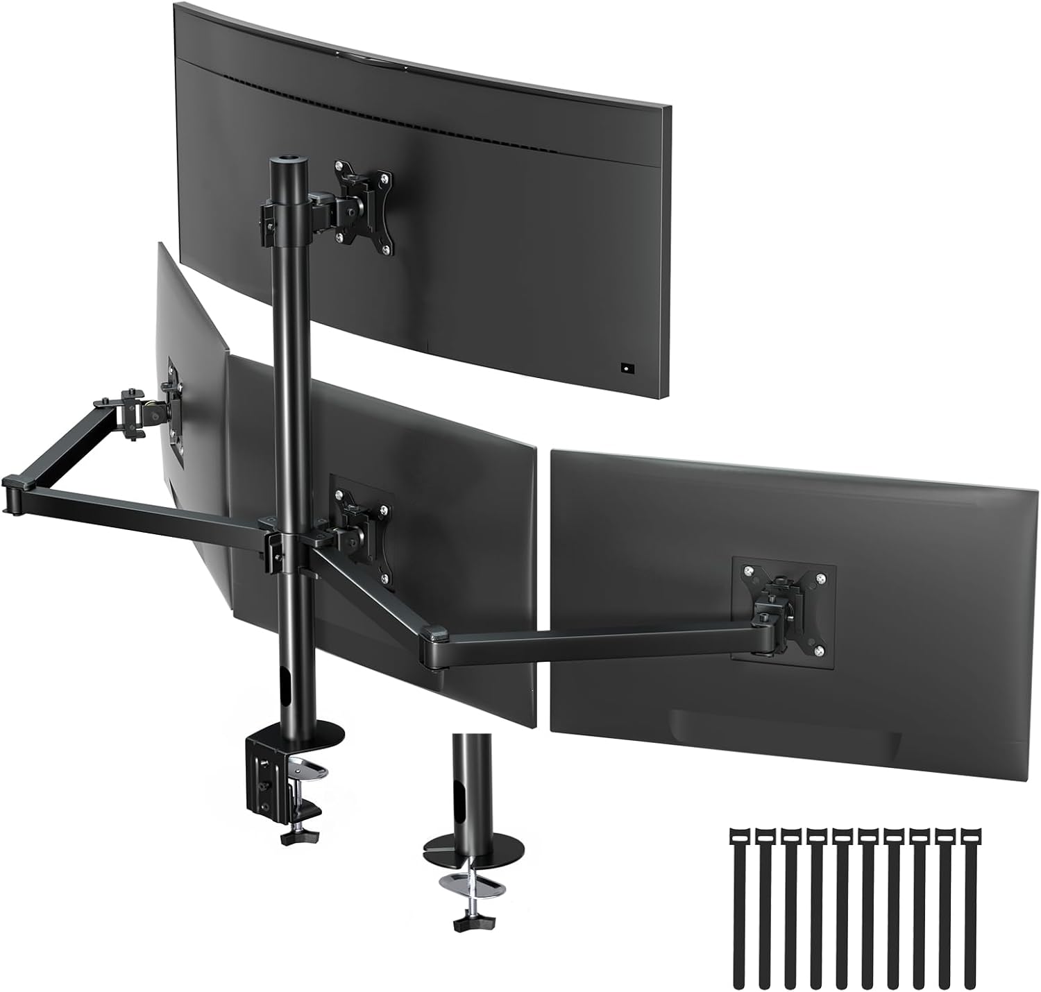Quad Monitor Mount for 17-32 Inches - Fully Adjustable Heavy Duty 4 Monitor Arm Desk Mount, Max Load 22lbs per Screen, Clamp/Grommet, VESA 75/100 mm, Black