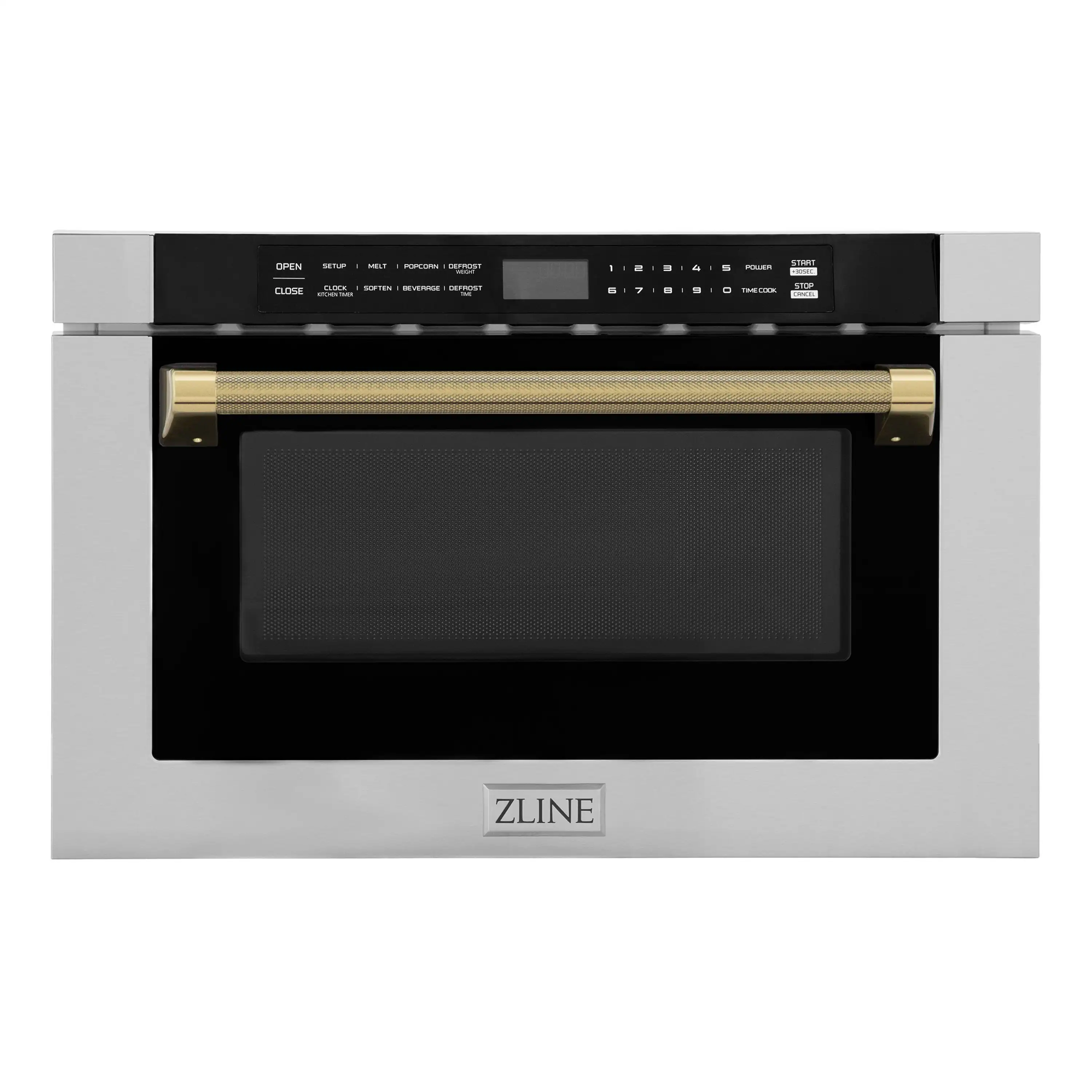 ZLINE Autograph 24-Inch Microwave Drawer in Stainless Steel and Polished Gold Helix Handle (MWDZ-1-H-KG)