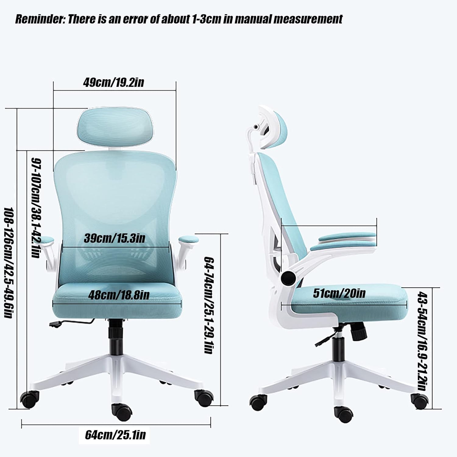 Breathable Mesh Desk Chair, Swivel Task Chair, Office Chair Ergonomic, with Lumbar Support/Flip-up Arms, Adjustable Headrest, 360-Degree Swivel, for Living Room, Bedroo(C-Nylon Feet