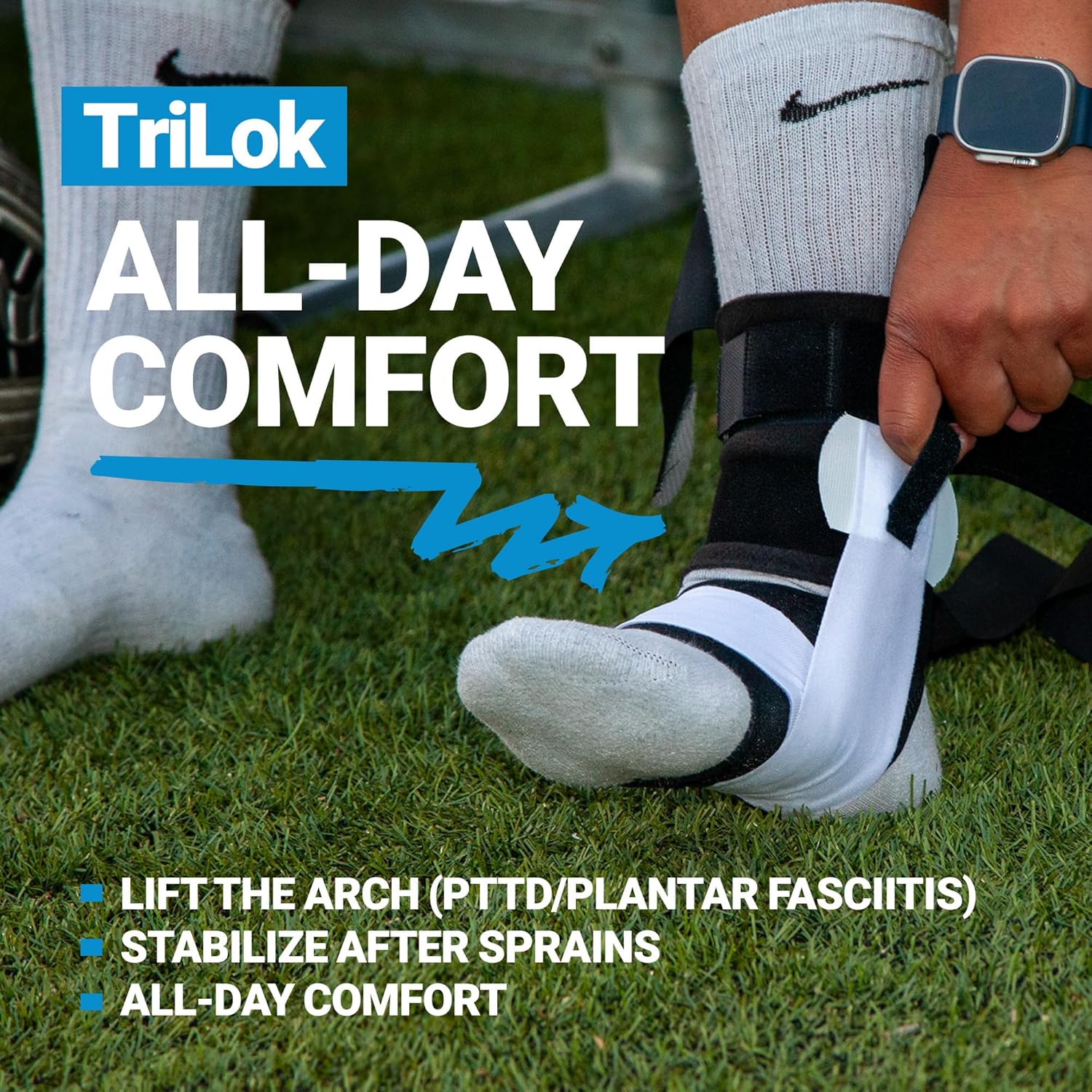 BioSkin TriLok Ankle Brace - Sprained Ankle & Plantar Fasciitis Support, Figure-8 Stabilizer with FootLok Arch-Lift, Women & Men, Fits in Most Shoes, Lightweight & Hypoallergenic, HSA/FSA, Small