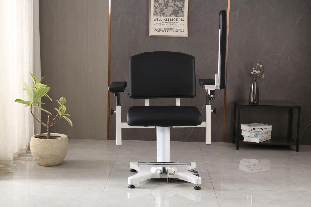 Medycare Electrcic Height Adjustable Phlebotomy Chair for Blood Drawing lab Draw Heavy Loading (Black)