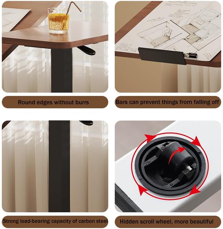 Adjustable Height Mobile Laptop & Bed Tray Table with Lockable Wheels, Tilting Bedside Overbed Table for Reading, Portable Bedside Stand & Rolling Desk with H-Base for Home or Hospital Use, Walnut