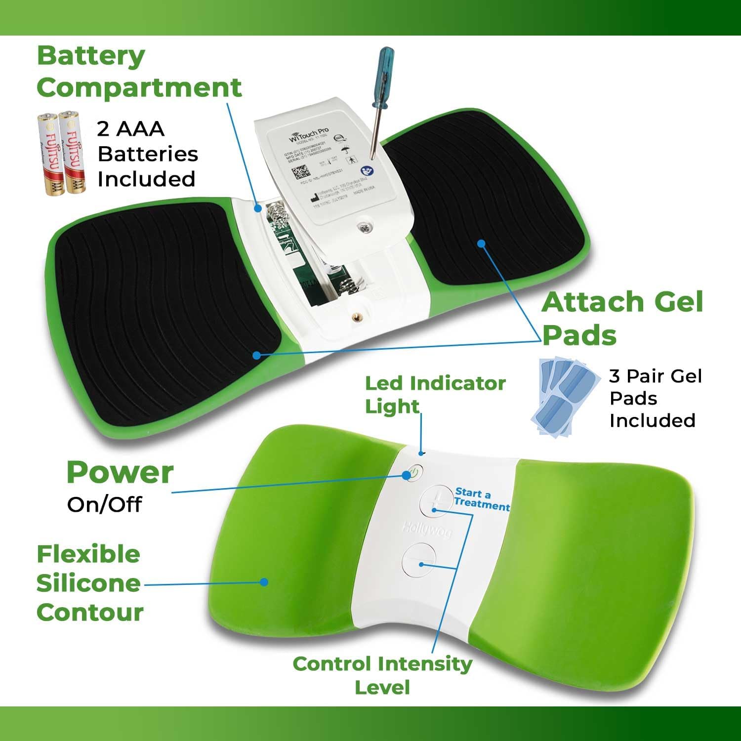 WiTouch Pro Bluetooth TENS Unit – Wireless Lower Back Pain Relief Device | FDA-Cleared, Drug-Free, Wearable & Discreet | 15 Intensity Levels + App Control | Includes 3 Pairs Gel Pads