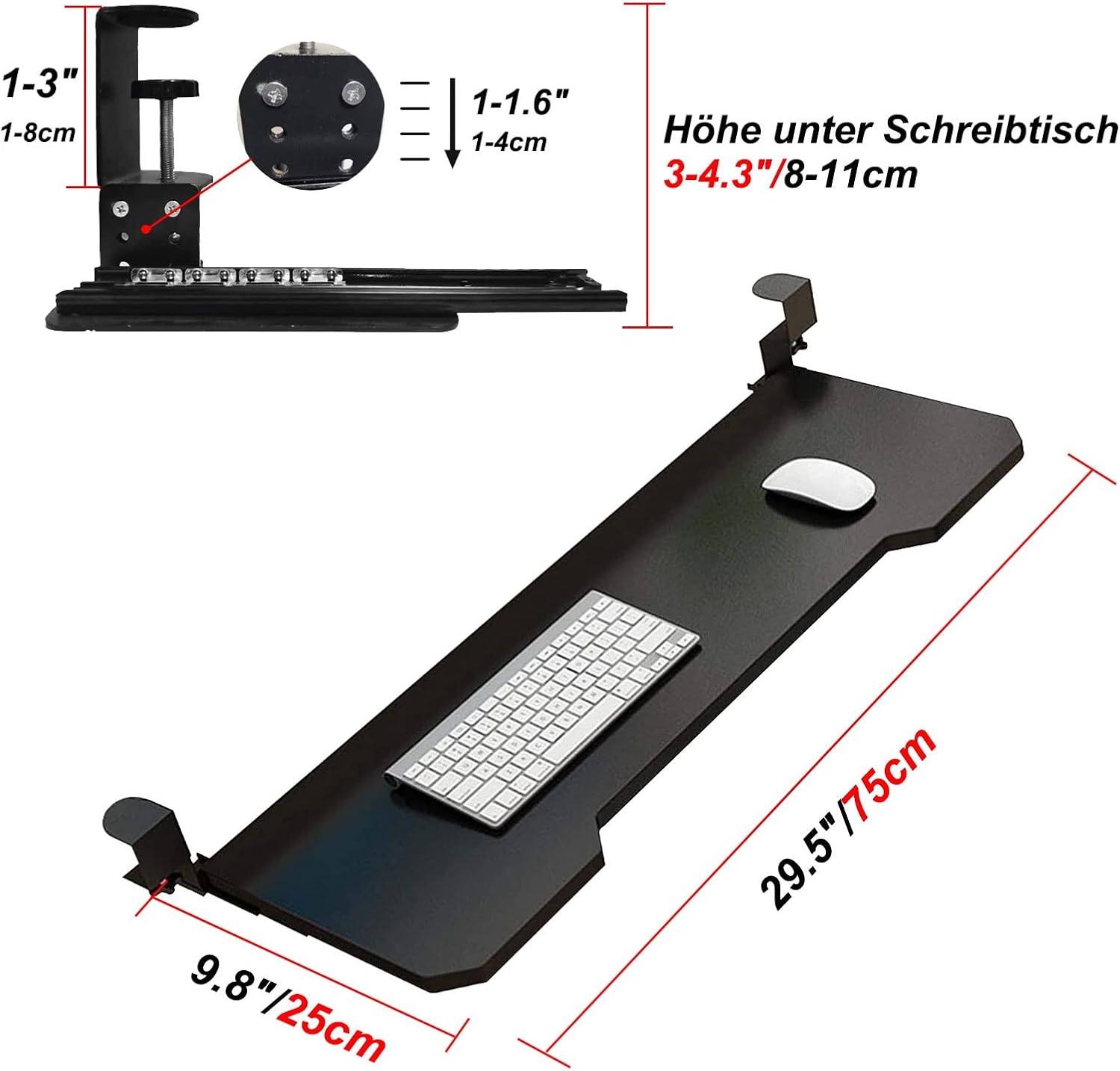 Under Desk Keyboard Tray Drawer Extender Computer Elbow Arm Support Platform Stand Sliding Pull-Out Armrest Shelf Ergonomic Punch-Free Bracket with C Clamp,