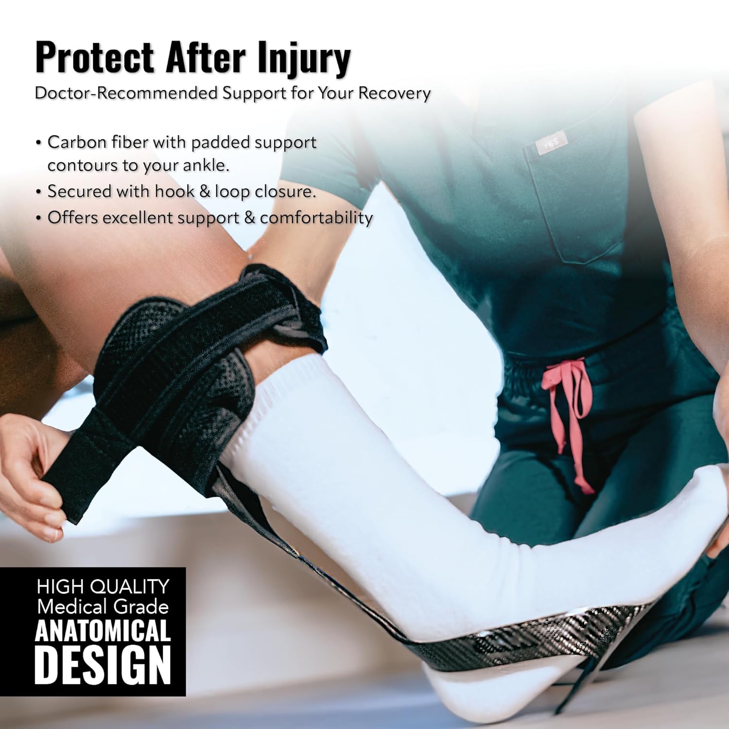 Element6 Carbon AFO Foot Drop Brace, Medical Grade Ankle Support Brace, Drop Foot Brace for Walking, Instability, & Injury Recovery, Universal, Right Foot, Black