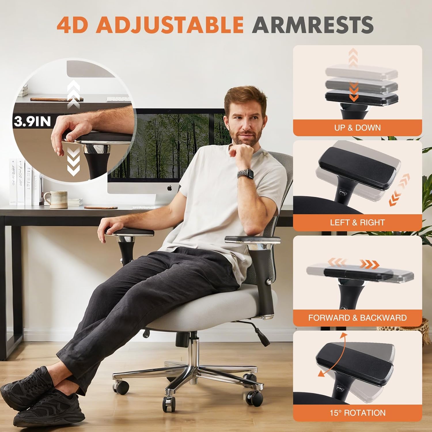 Sweetcrispy Big and Tall Office Desk Chair with Lumbar Support, 500lbs Heavy Duty Mesh Ergonomic Computer Chair with 4D Armrest and Wide Comfy Seat, Wheels for Adult