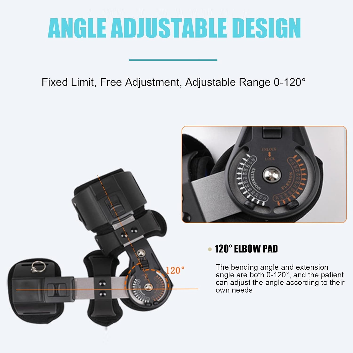 Adjustable Hinged Elbow Brace, Adjustable Post Op Elbow Brace with Strap for Support Post Op Injury Recovery for Left Right Arm (Color : Black, Size : Right Arm)