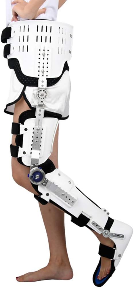 Adjustable Knee Joint Fixed Brace, Hinged Post Op Knee Brace, Breathable Thigh Knee Ankle Foot Supports Orthosis, Compression Support for Protection (Left