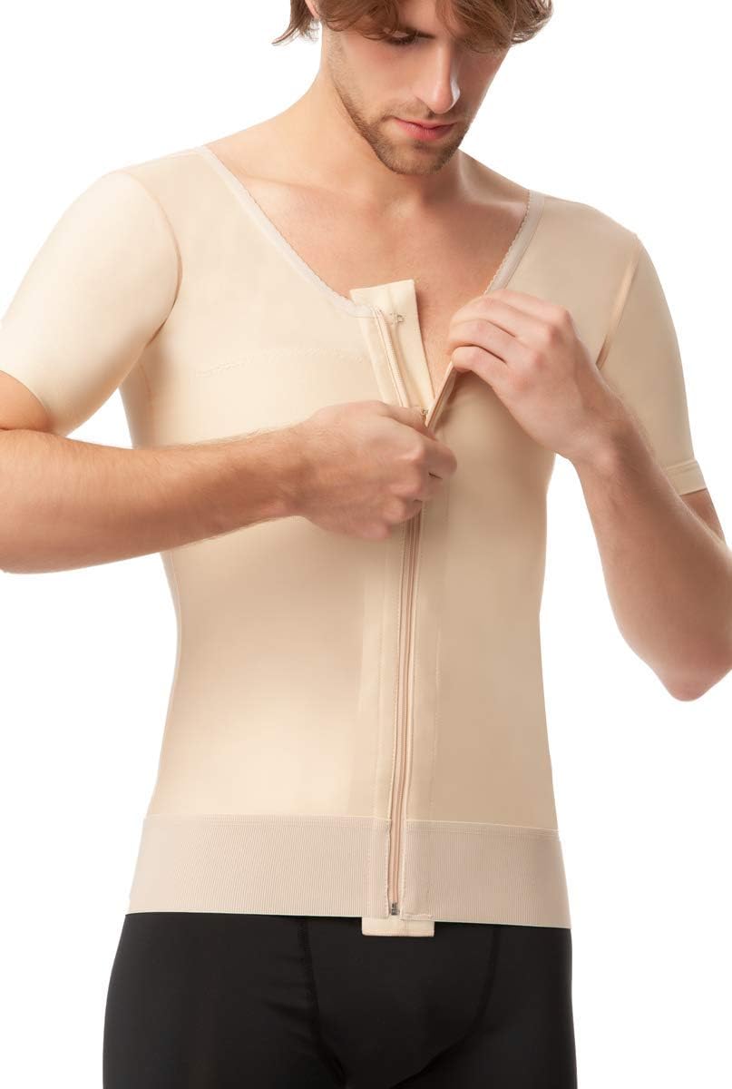 Isavela Mens Vest With Above Elbow Sleeves And Front Center Zipper