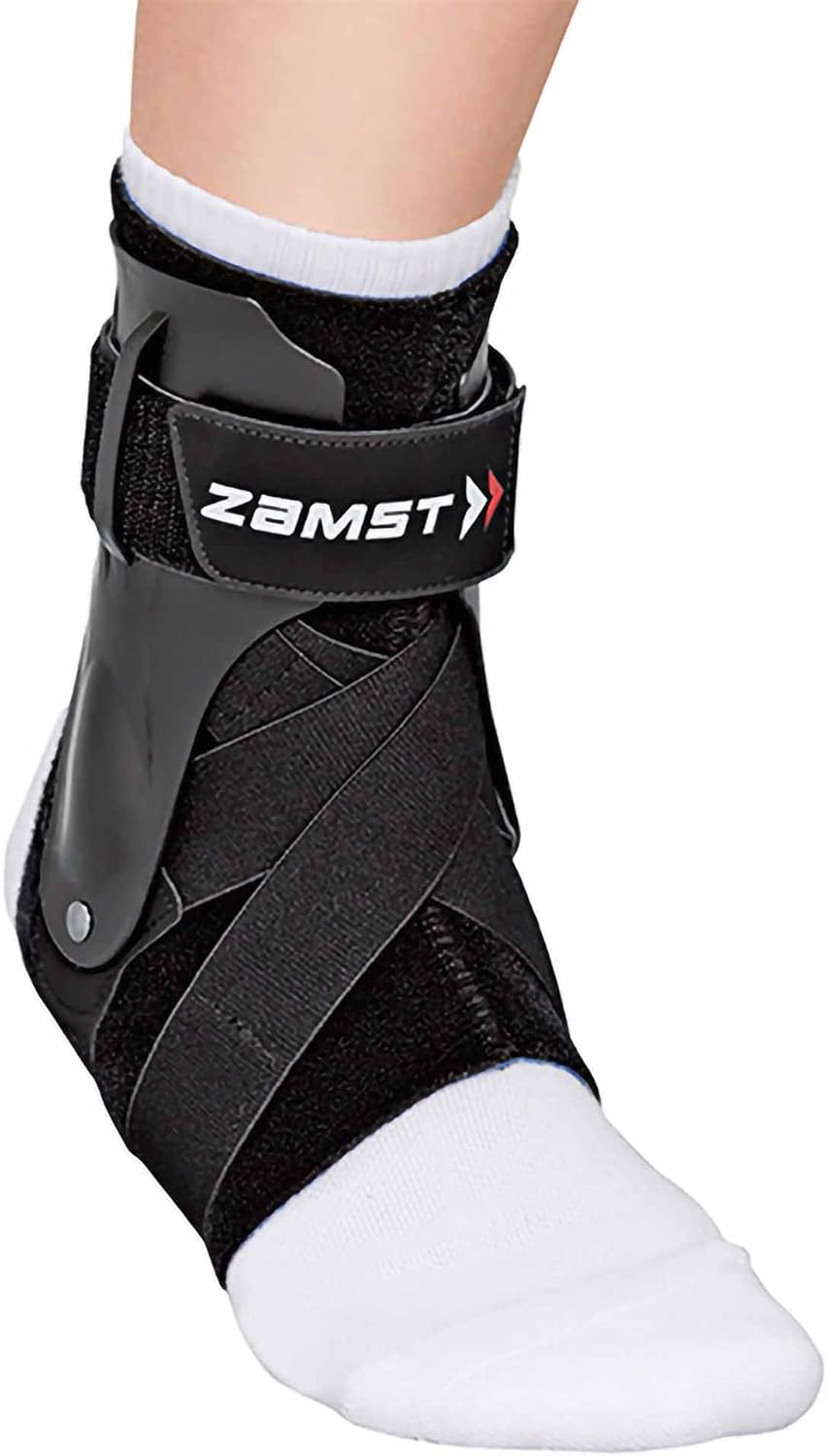 Zamst A2-DX Sports Ankle Brace with Protective Guards For High Ankle Sprains and Chronic Ankle Instability-for Basketball, Volleyball, Lacrosse, Football-Black, Size, Right and Left Specific