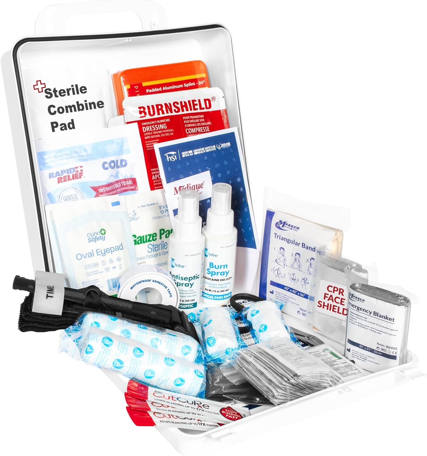 MFASCO 2021 ANSI/OSHA Approved Class B First Aid Kit Type I, II or III 129 pcs, Great for Offices, Shops - Wall-Mounted or Carried, Convienient - in Durable Plastic Box 9 1/2 x 9 1/2 x 3, USA Made
