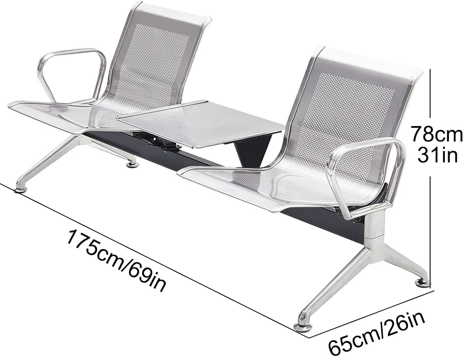Waiting Room Chairs Furniture, 2 Seat Guest Reception Chair with Coffee Table, Waiting Room Bench with Backrest and Armrests, Metal Frame, for Hospital,Red-One Size