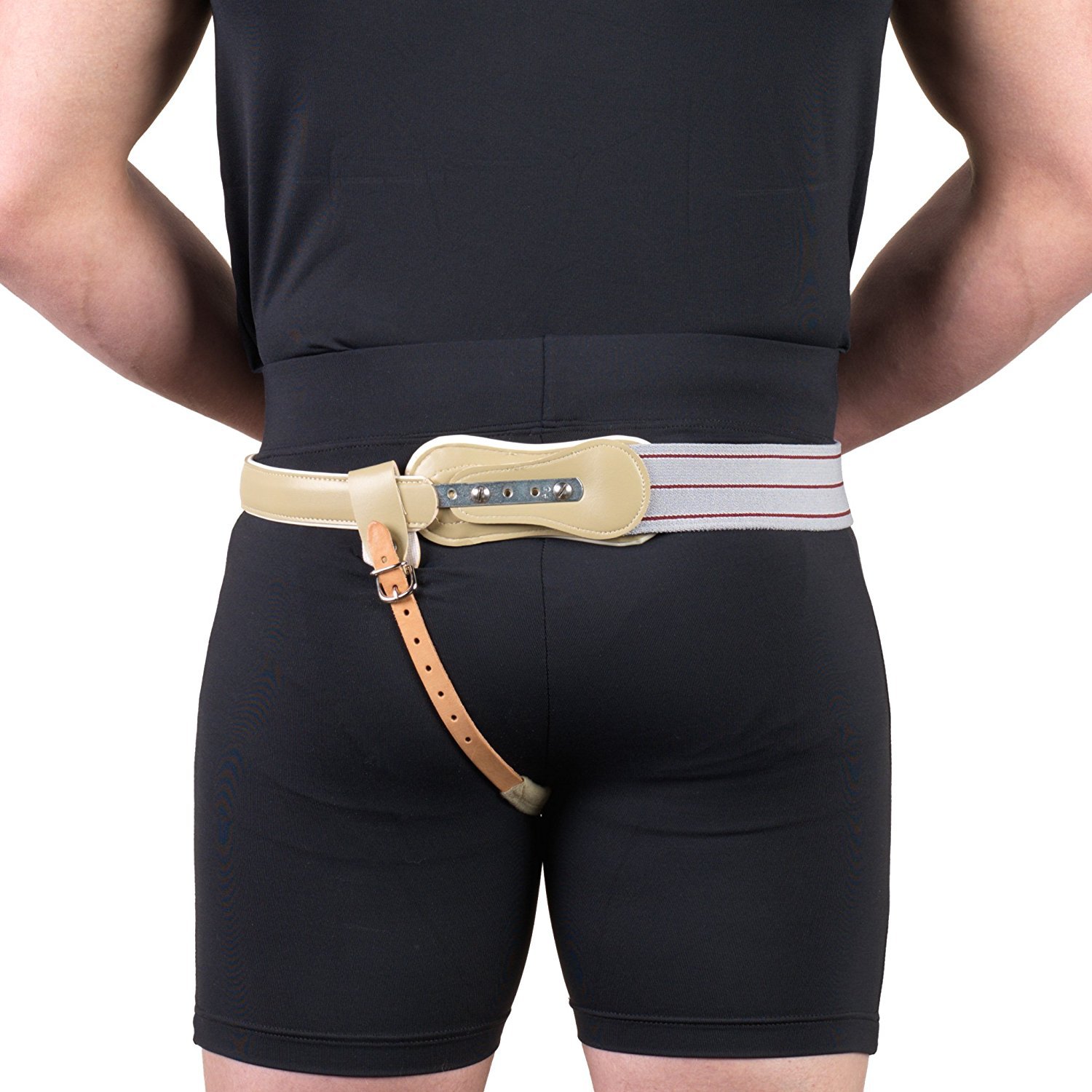 Truform-OTC Hernia Truss, Single Spring, Scrotal Pad Compression, Elastic, Inguinal Support for Men, 36 inch Hip (Left)