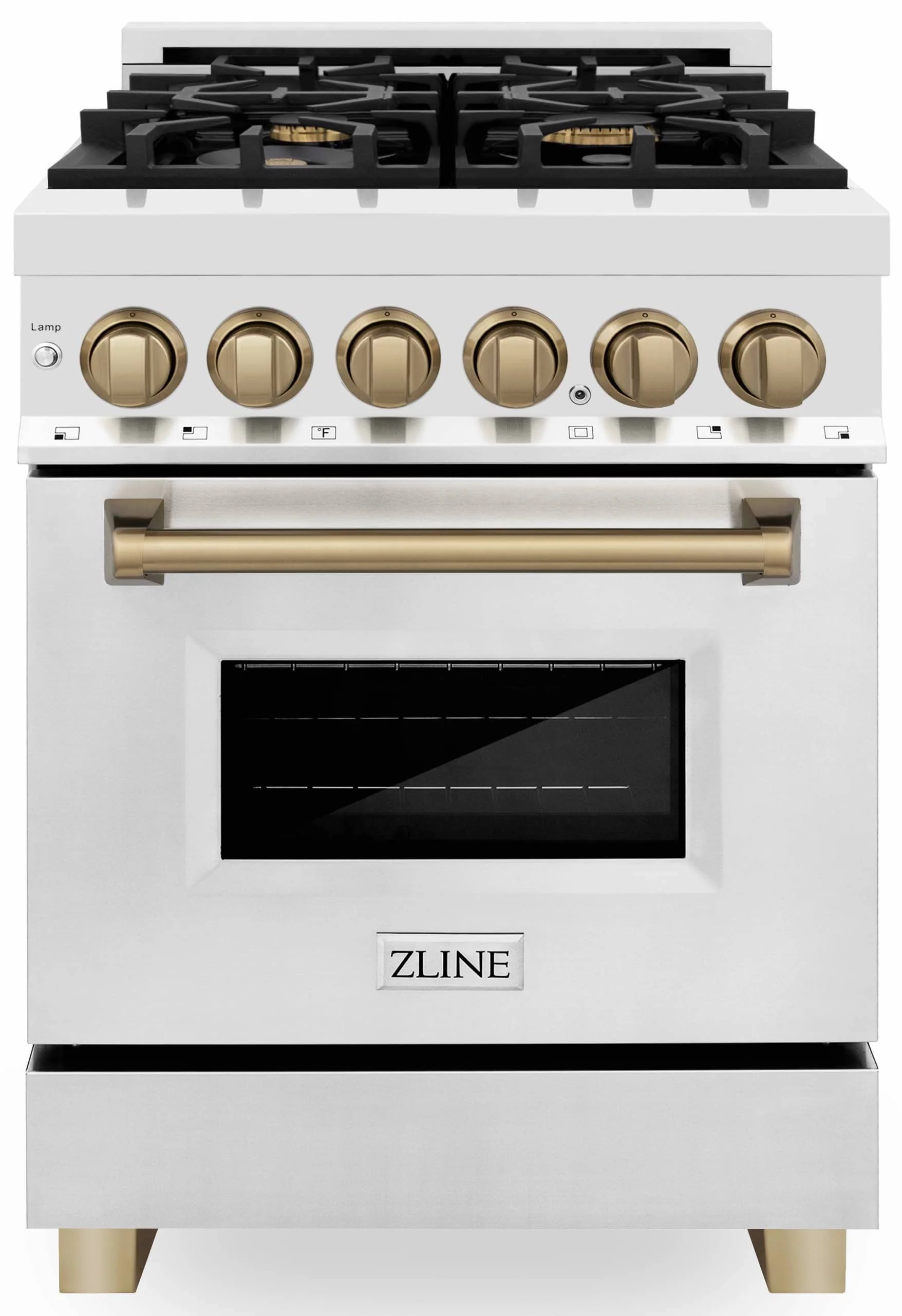 ZLINE Legacy Series Autograph Edition 24-inch Dual Fuel Range with Gas Stove and 2.8 Cu. Ft. Electric Oven in Stainless Steel with Champagne Bronze Accents (RAZ-24-CB)