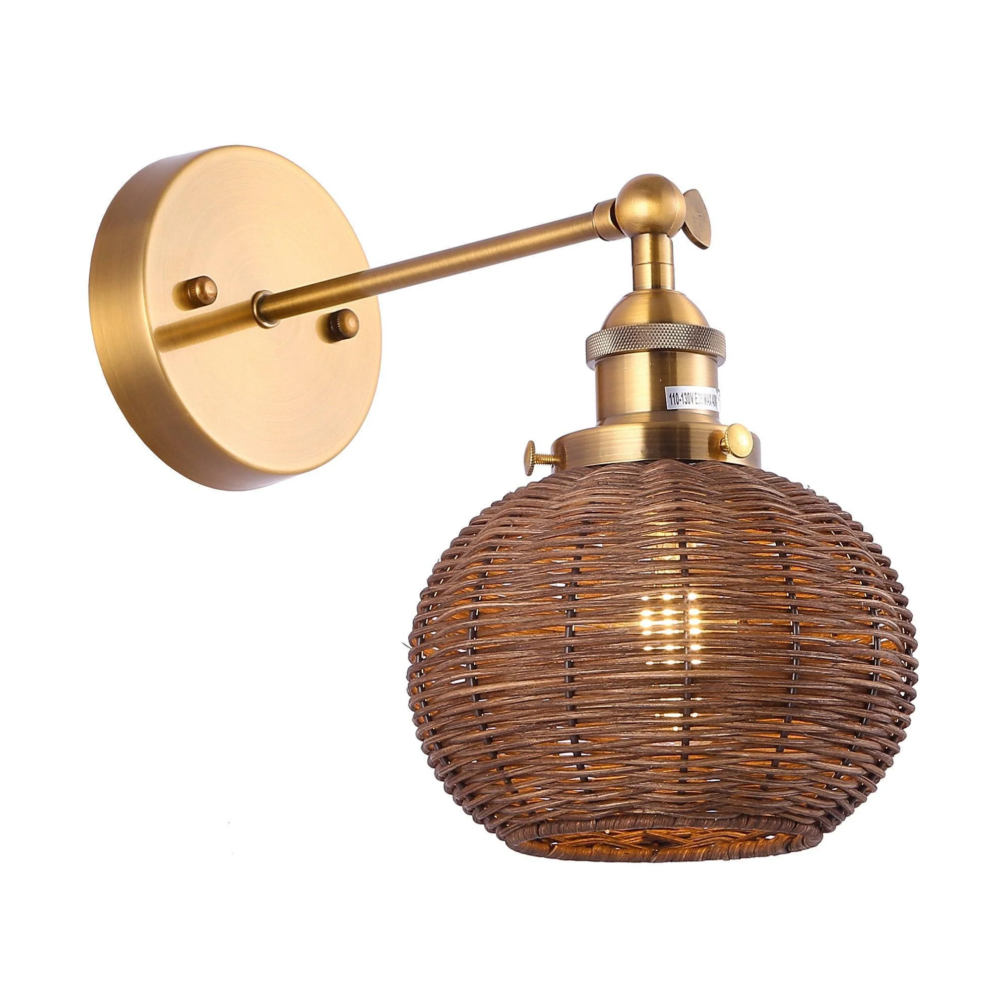 Parrot Uncle 1-Light Traditional Rattan Golden Wall Sconce Light