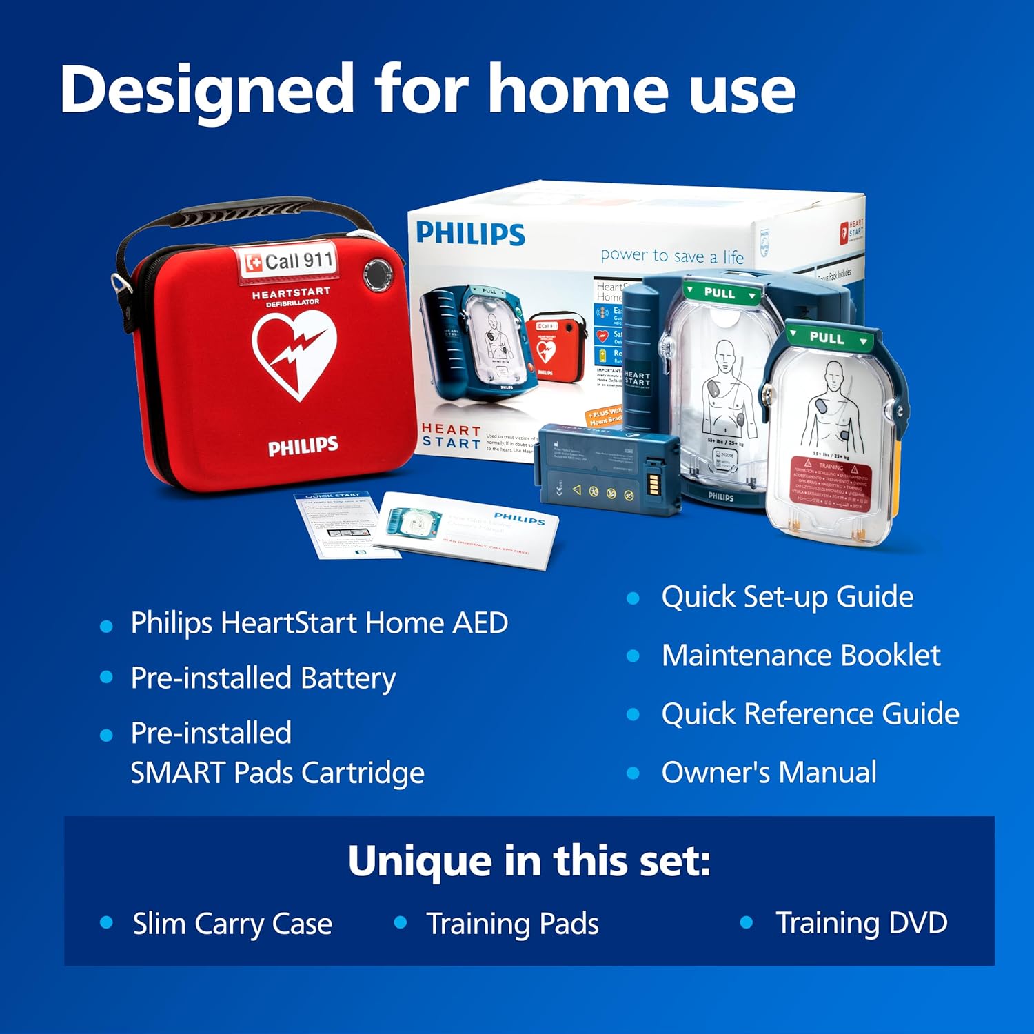 Philips HeartStart Home AED Defibrillator with Training Pads Cartridge, M5068A-C02