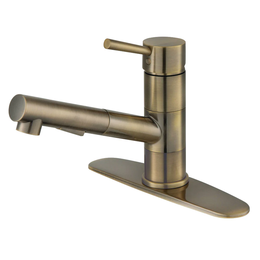 Kingston Brass Gourmetier Concord Single-Handle Pull-Out Kitchen Faucet, Antique Brass (LS84DLAB)