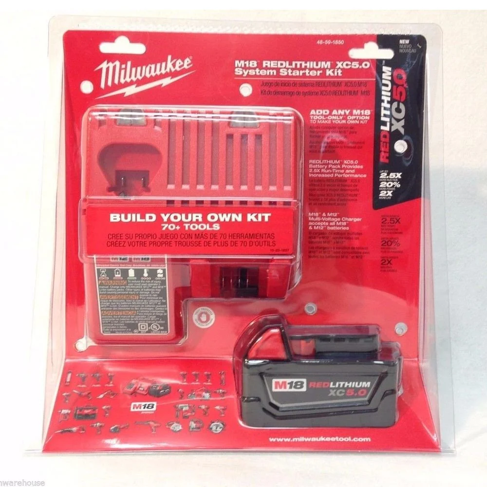 Milwaukee 48-59-1850 M18 RED Lithium Xc 5.0ah Battery Charger System Starter Kit