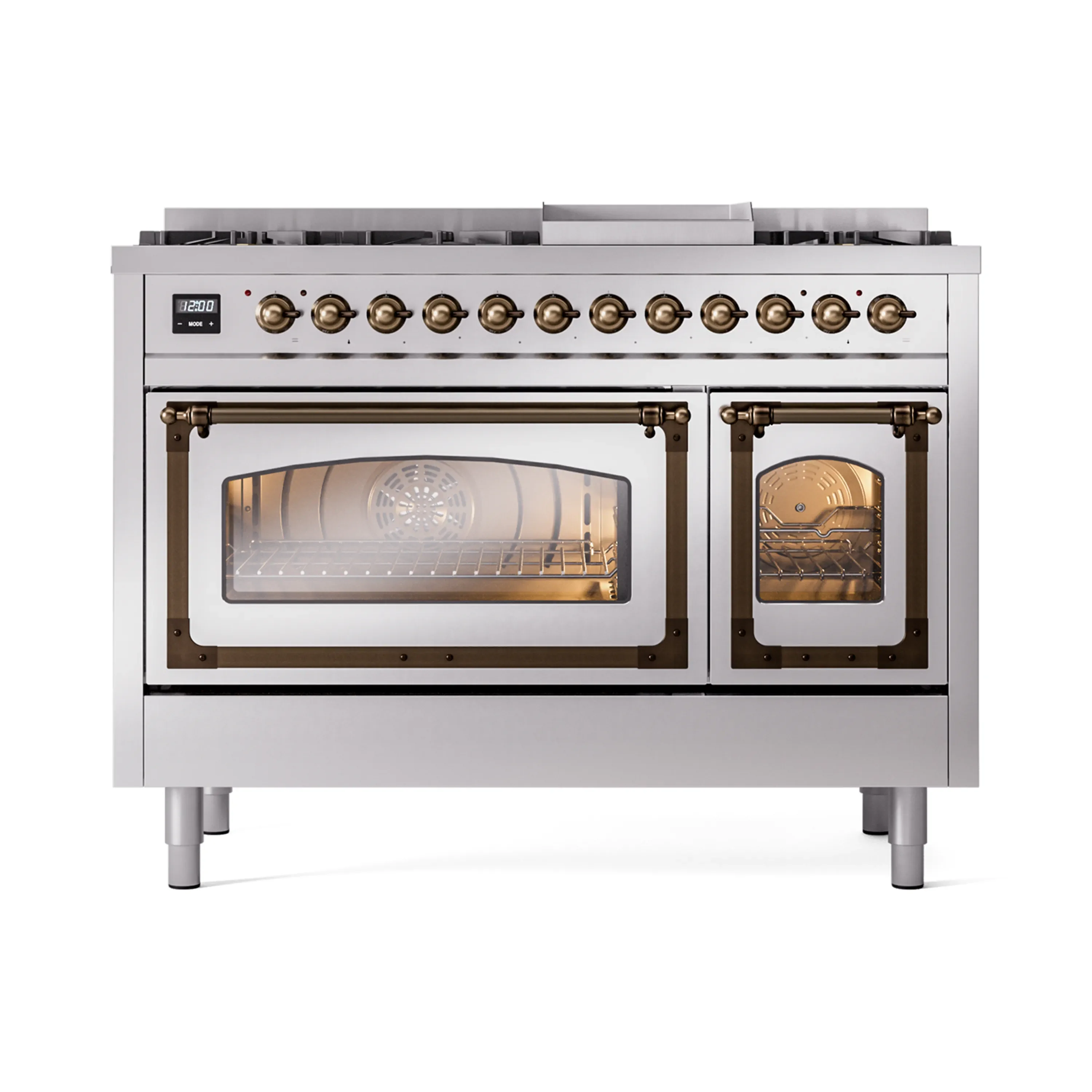 ILVE Nostalgie II Noblesse 48-Inch Dual Fuel Freestanding Range in Stainless Steel with Bronze Trim (UN48FNMPSSB)