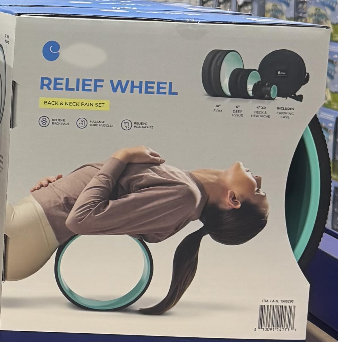 Relief Wheel Back and Neck Pain Set, 3-Size Massage Wheels with Carrying Case, 10-Inch, 6-Inch and 4-Inch Wheels for Deep Tissue, Spinal Canal Protection,Supports up to 500 lbs