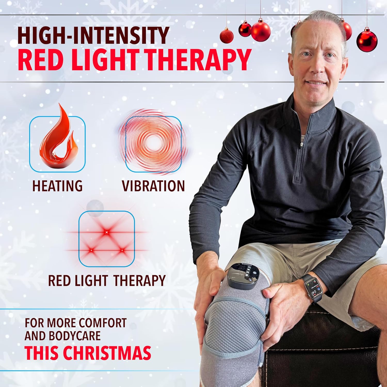 FORTHiQ RED+ Knee Brace with Heat and Red Light Therapy, Knee Massager with 5 Intensity Levels, 52 Red & Infrared Lights, Cordless, Adjustable for Knees, Elbows & Shoulders, FSA-HSA Eligible, 2 Pieces