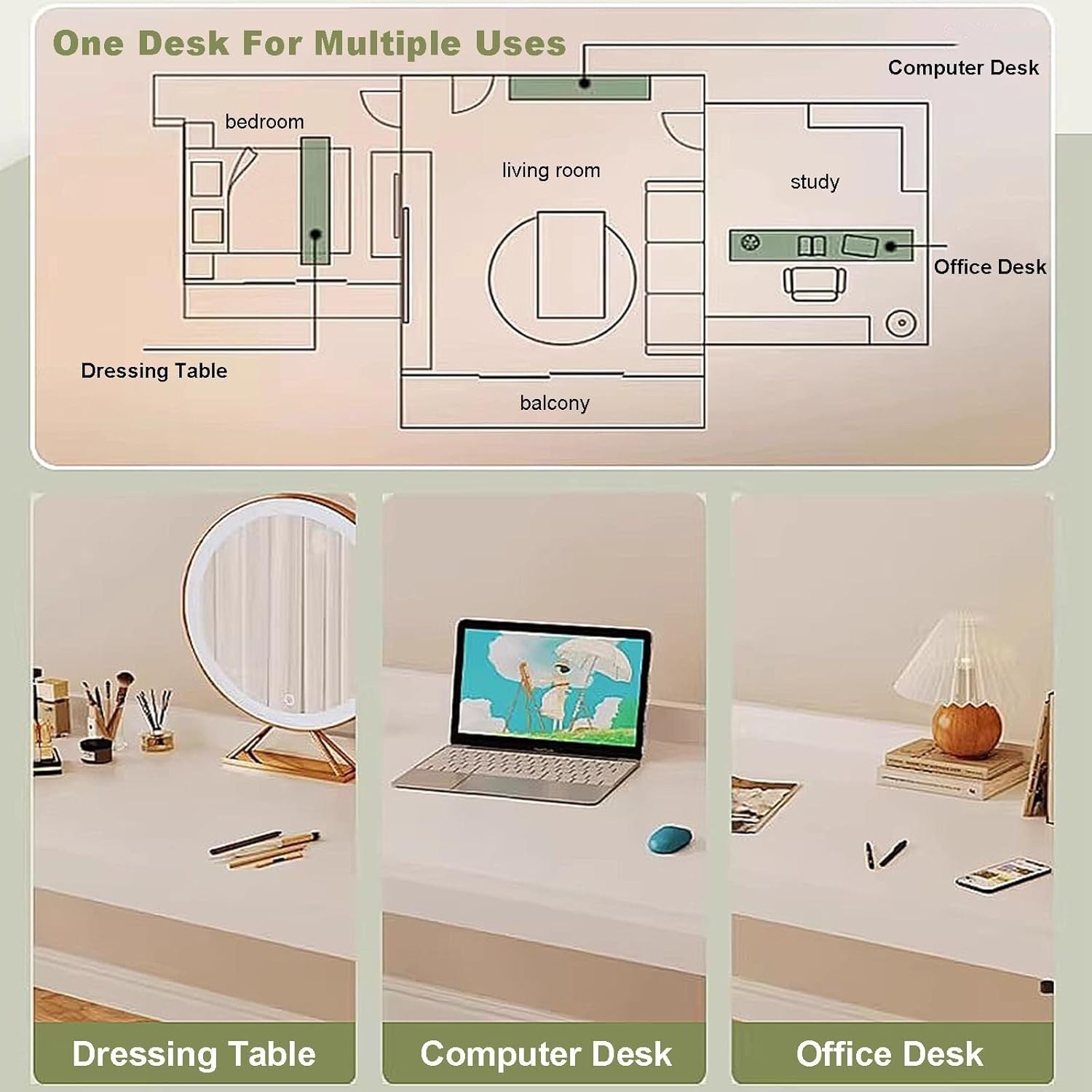 Overbed Table with 4 Wheels, Over Bed Desk Height Adjustable 65-95cm Rolling Medical Table Overbed Table Computer Workstation Overbed Table for Twin/Full/Queen/King Size Bed Frame