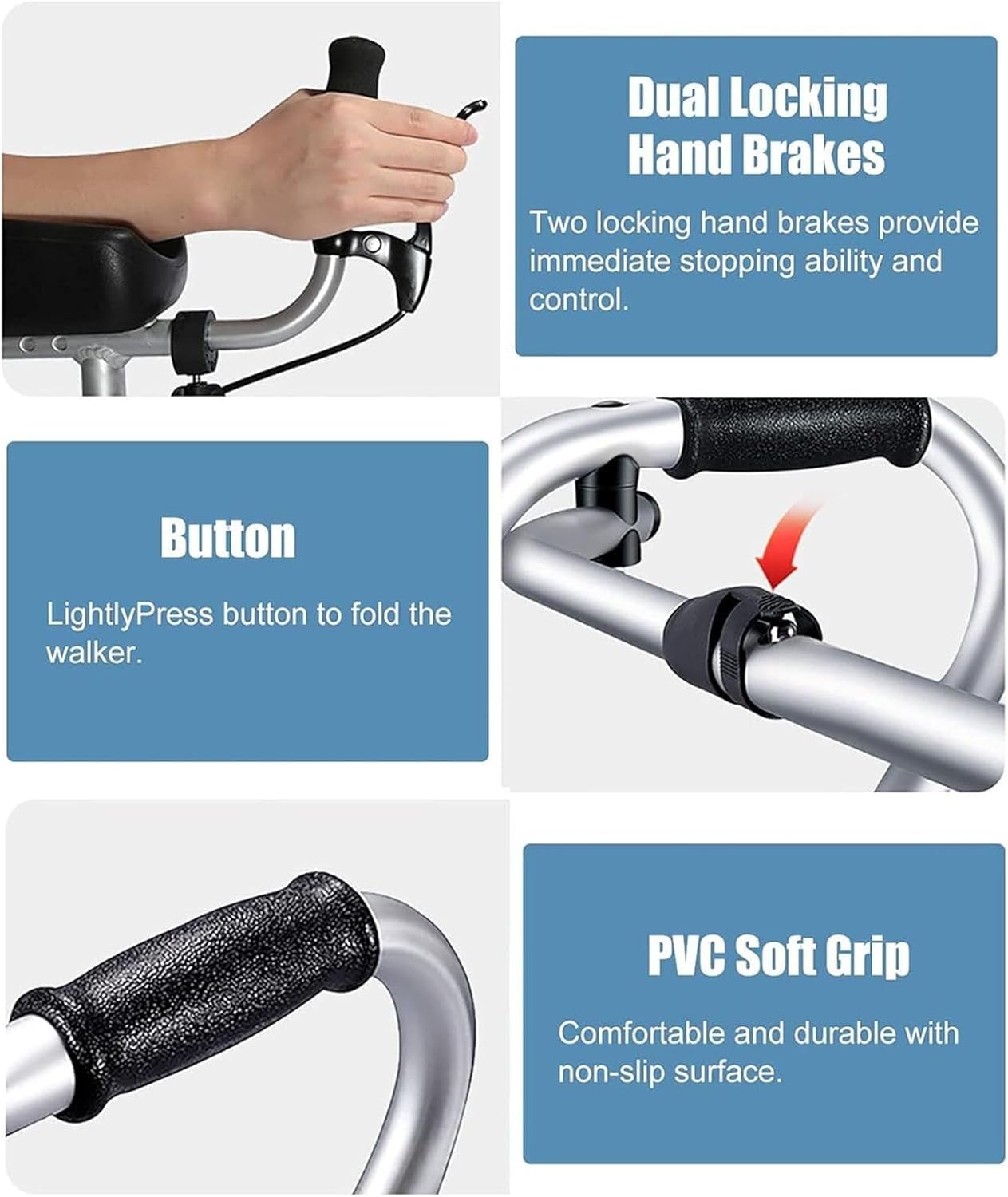 Wheel Walking Frame Upright Posture Rolling Walker 4 Wheel Walker Rollator Adjustable Height Elderly Walking Aid Used with Armrest Support Pad for Seniors Walking