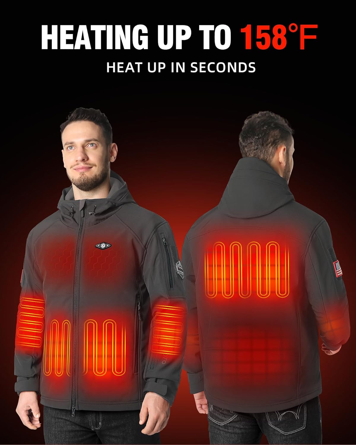 WASOTO Heated Jackets for Men with 9V 18400mAh Battery Pack Included Windproof Waterproof for Snowboarding