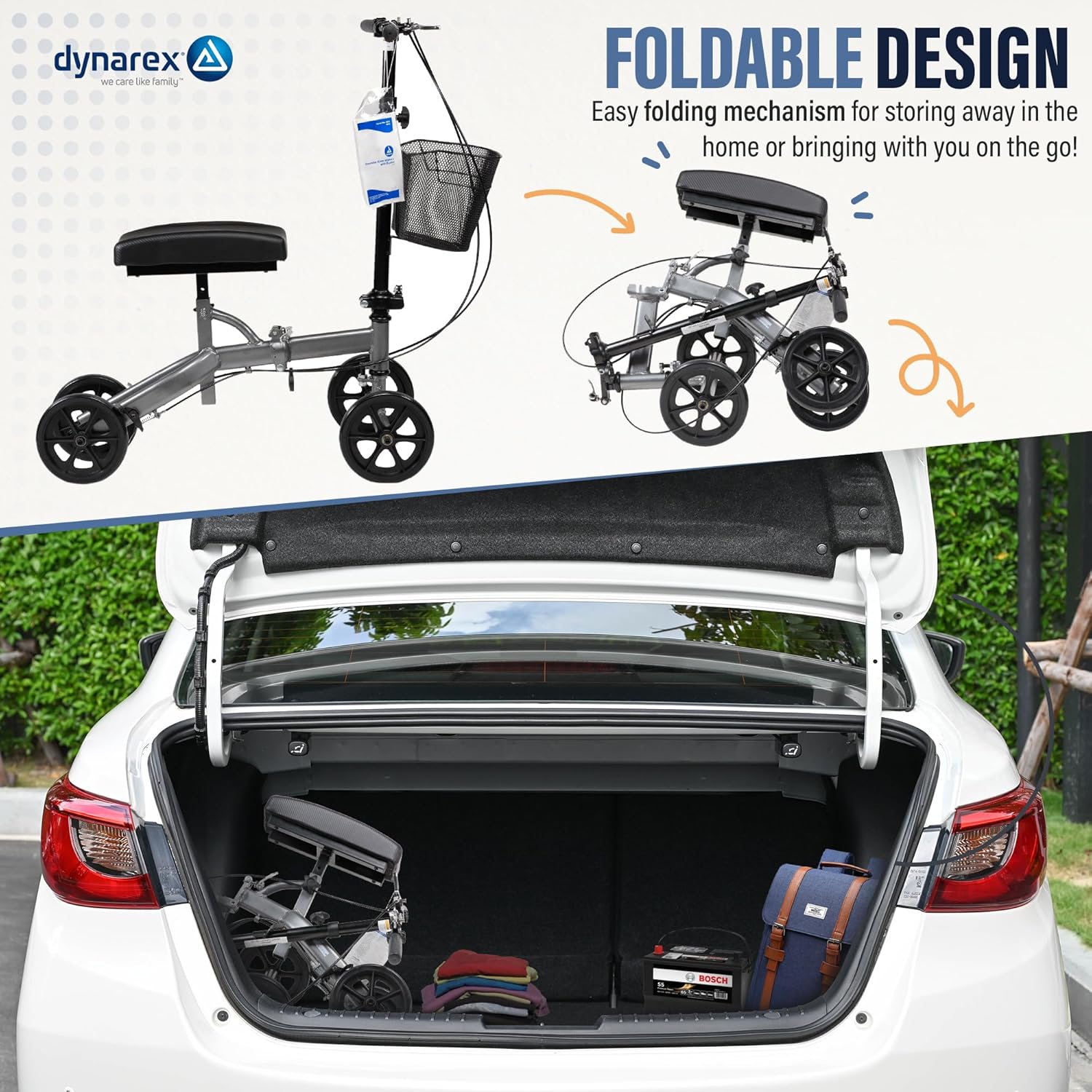 Dynarex Steerable Knee Walker with Basket - Compact