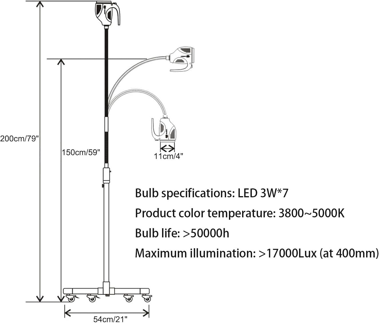 21W Mobile Medical Gynecological Examination Light, Flexible Gooseneck Exam Lamp, Shadowless Exam Light Medical,for Dental, Cosmetology and Pet Diagnostic Examination
