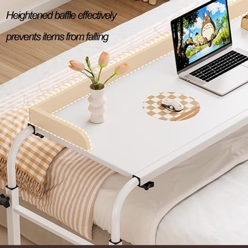 Computer Desk Over-Bed Tables with Wheels，Height and Length Adjustable Food Tray Desk Rolling Medical Table Tray Sofa Side Bed Laptop Cart Standing Over Bed Table King Size(Color:W