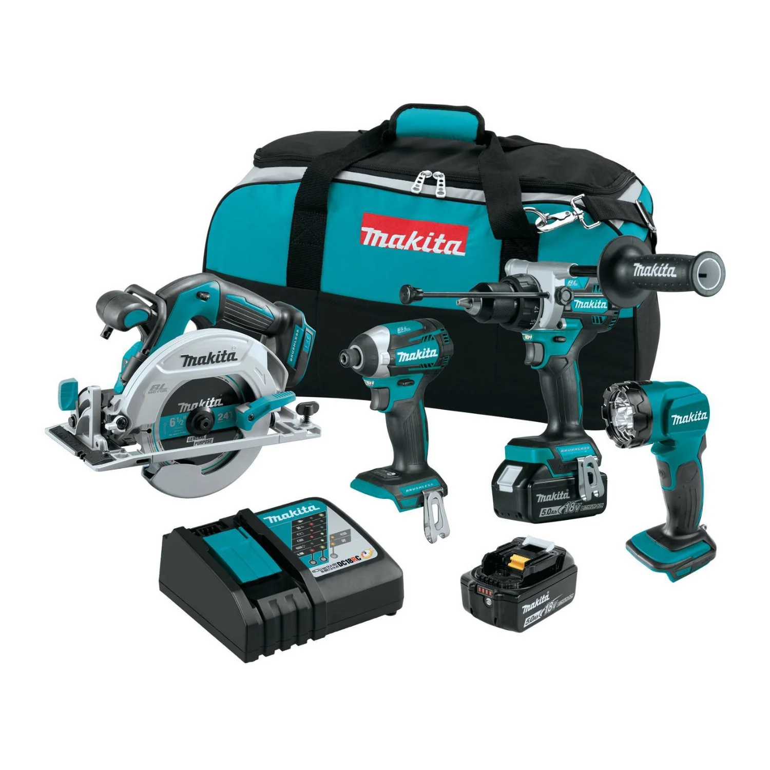 Makita XT452T 18V LXT Lithium-Ion Brushless Cordless 4-Piece Combo Kit (5.0Ah)