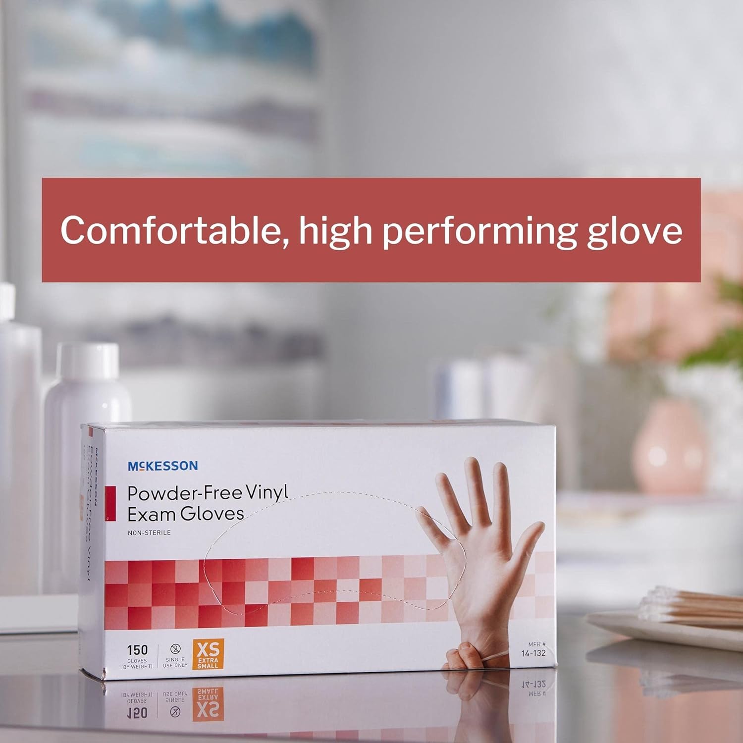 McKesson Powder-Free, Vinyl Exam Gloves, Non-Sterile, XS, 150 Count, 10 Boxes, 1500 Total