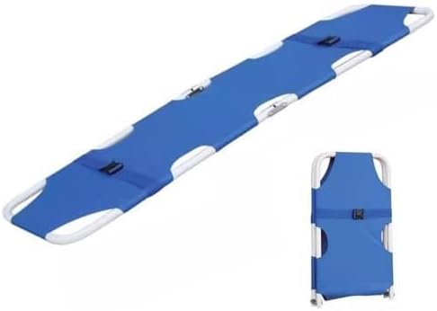 Folding Portable Medical Stretcher, Lightweight Steel Stretcher with Loosable Safety Straps, Waterproof Oxford Leather Surface, 159kg Capacity, for Hospital, Outdoor & Emergency Use