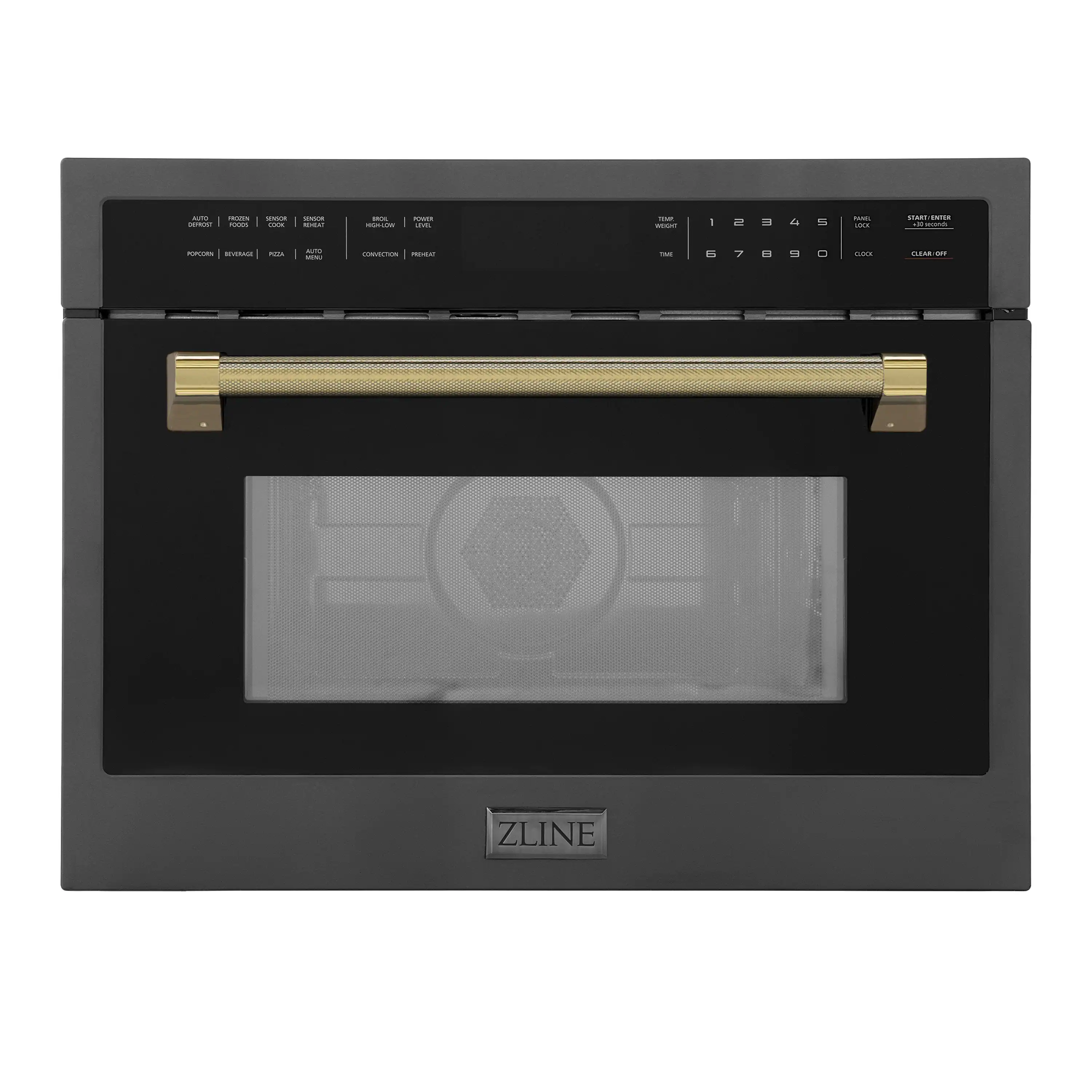 ZLINE Autograph 24-Inch Microwave Oven in Black Stainless Steel and Polished Gold Helix Handle (MWOZ-24-BS-KG)