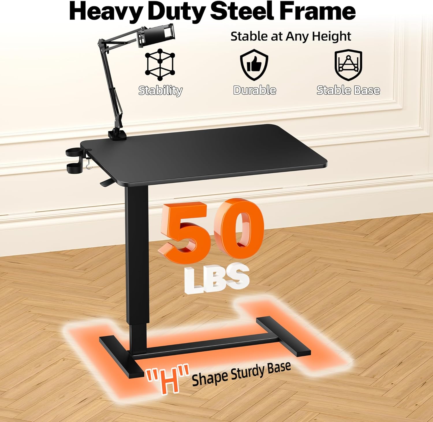 Adjustable Overbed Bedside Table with Wheels(31.2