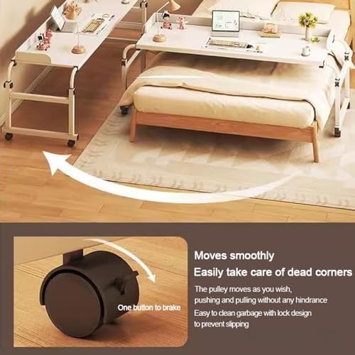 Laptop Cart Over Bed Desk，Table with Wheels Food Tray Desk Rolling Medical Table Over Bed Desk Height Adjustable 65-95cm Standing Over Bed Table King Size(Color:Wood)