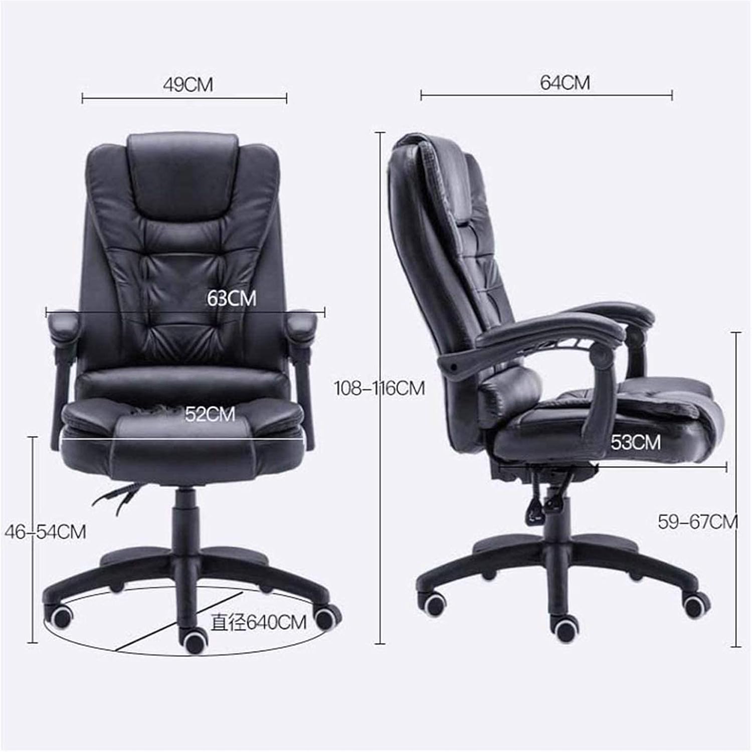Black Leather High Back Office Chair - Adjustable Ergonomic Swivel Task Chair with Armrests and Lumbar Support,