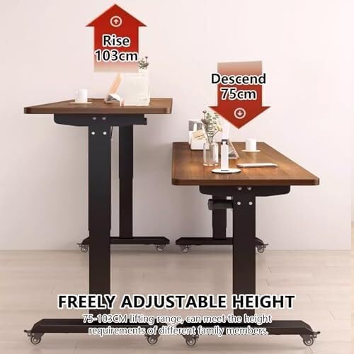 Mobile Electric Adjustable Height Bed Desk with Drawer, Rolling Overbed Table Wheels, Hospital & Home Use, Laptop for Bedroom(Brown White,180cm)