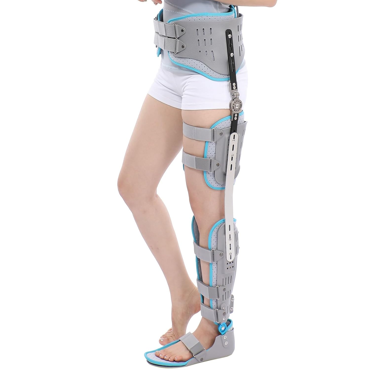 Adjustable Knee Joint Fixed Brace, ROM Full Leg Rehabilitation Splint, Knee Ankle Orthosis Fully Support Lmmobilizer, Breathable Secure Support for Women Men(right)