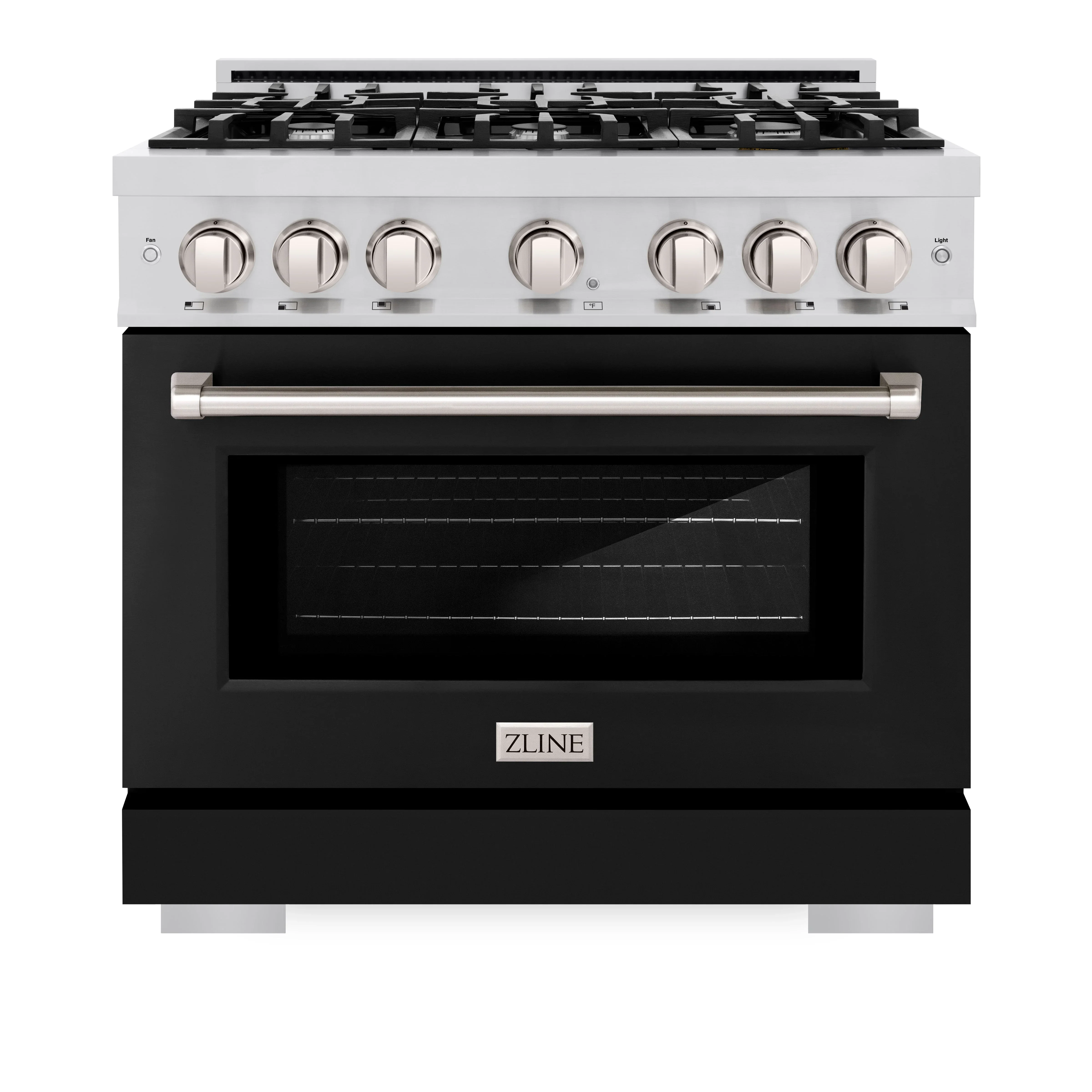 ZLINE 36-Inch Select Series Dual Fuel Range with 6 Gas Burner Cooktop and 5.2 Cu. Ft. Electric Convection  in Stainless Steel with Black Matte Door (HDR-BLM-36)