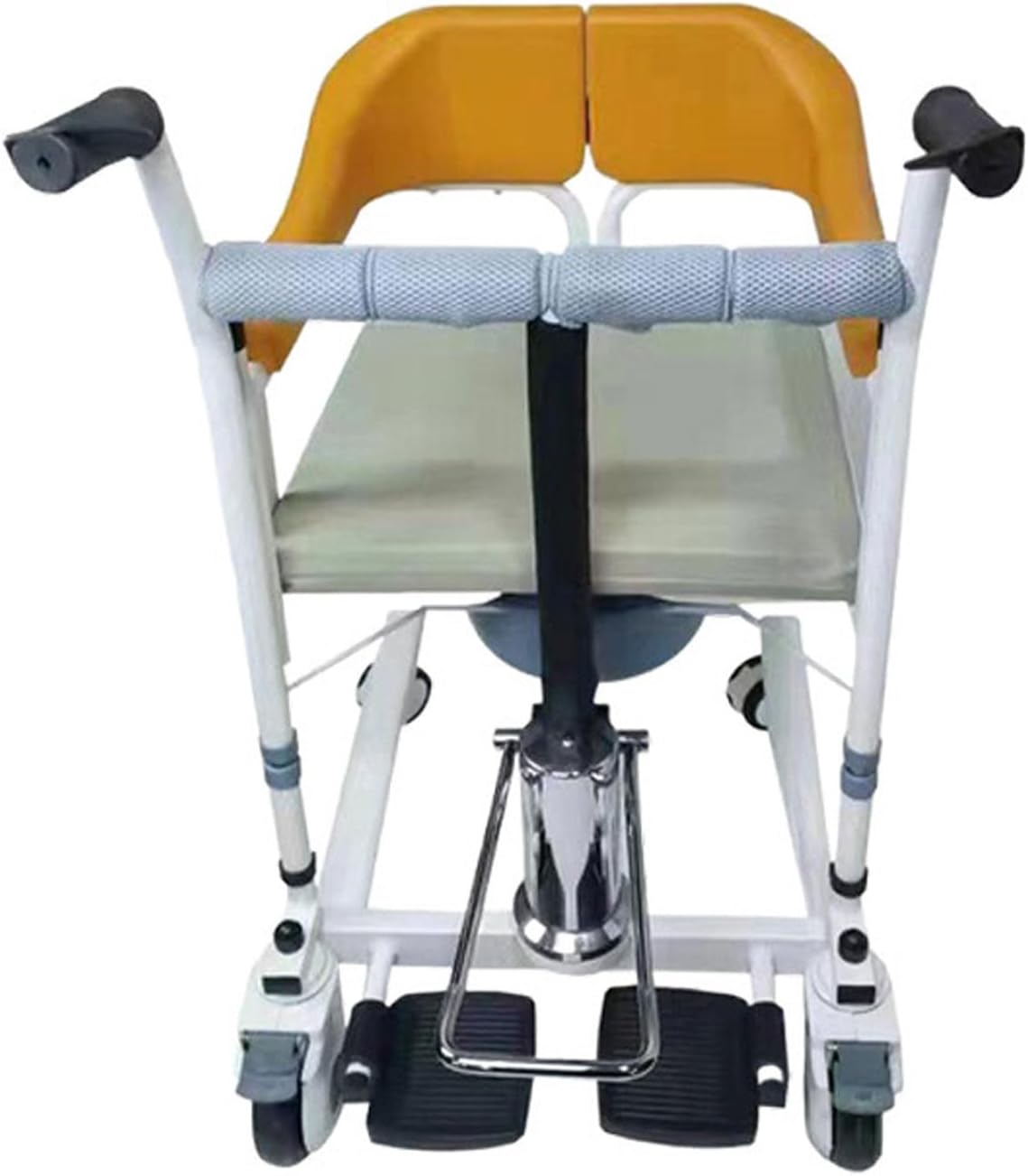 Transport Hydraulic Patient Lift Transfer Chair for Elderly Disabled w/180° Split Seat and Potty Portable Lifter Home Bedside Commode Shower Wheelchair (Yellow)