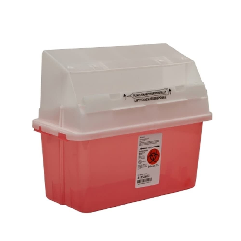 Covidien 31353603 Sharps-A-Gator Safety in Room Sharps Container with Counterbalance Lid, 5 Quart Capacity, Transparent Red (Pack of 14)