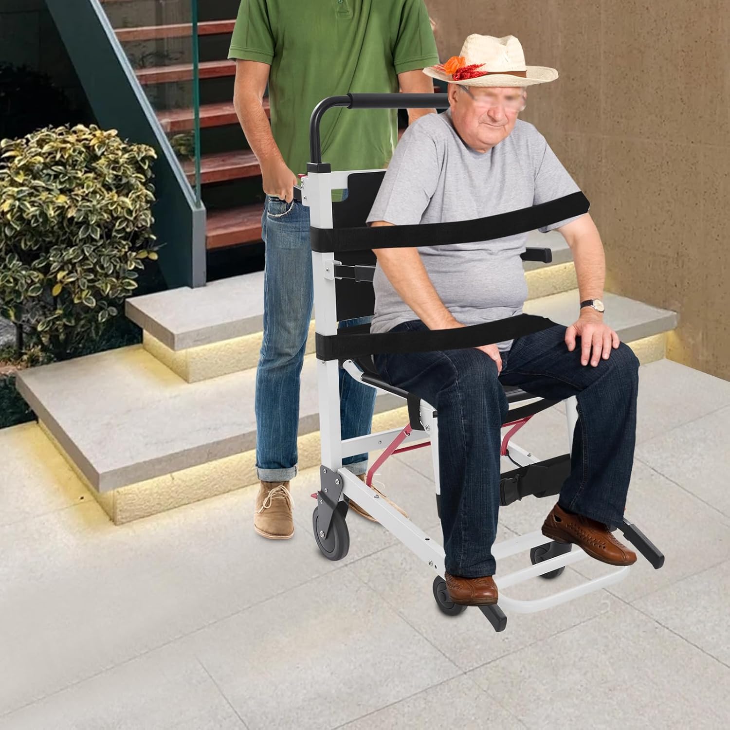 EMS Mobility Chair, Medical Emergency Patient Transfer Chair, 4-Wheel Evacuation Chair Load-Capacity 396.83lbs for First Aid Centers, Ambulances, Hospitals, Medical Institutions (White)