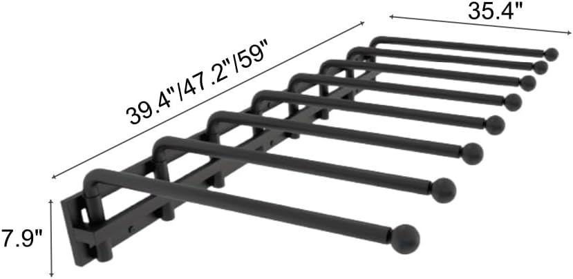 Wall-Mounted Metal Fabric Display Rack, Wall-Mounted Curtain Sample Hanger with 180° Swivel Arms for Drapes, Leather, and Textile Swatches Display(Black,47.2